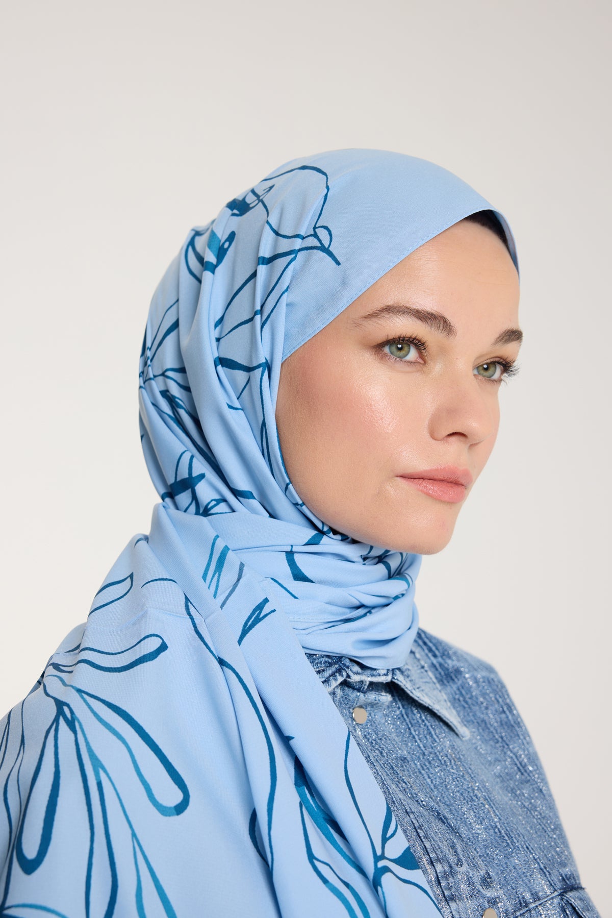 Pure Tone Şal - Yaprak Desen - Bebe Mavisi - Mavi - Yaprak Desen - Bebe Mavisi - Mavi