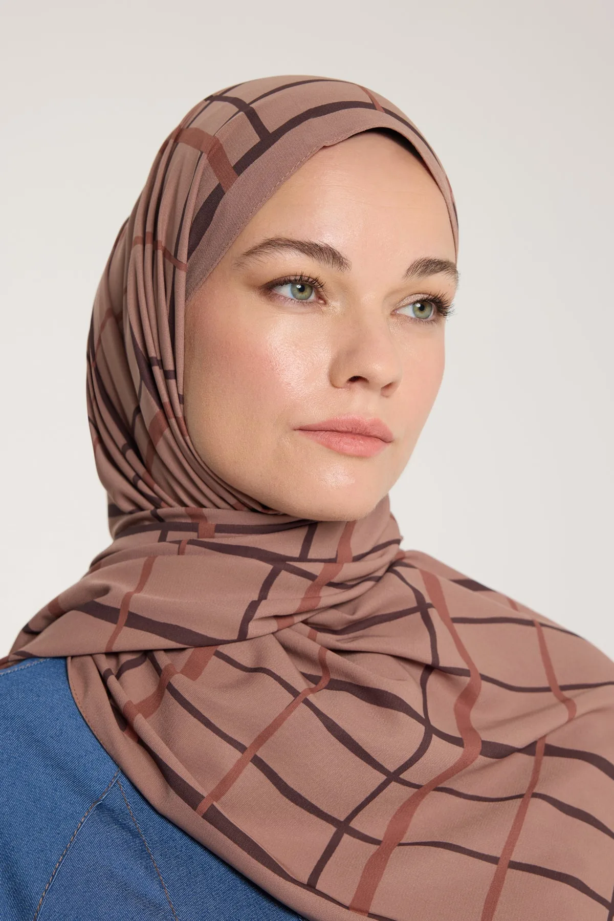 Pure Tone Şal - Kare Desen - Sütlükahve - Kahve - Kare Desen - Sütlükahve - Kahve