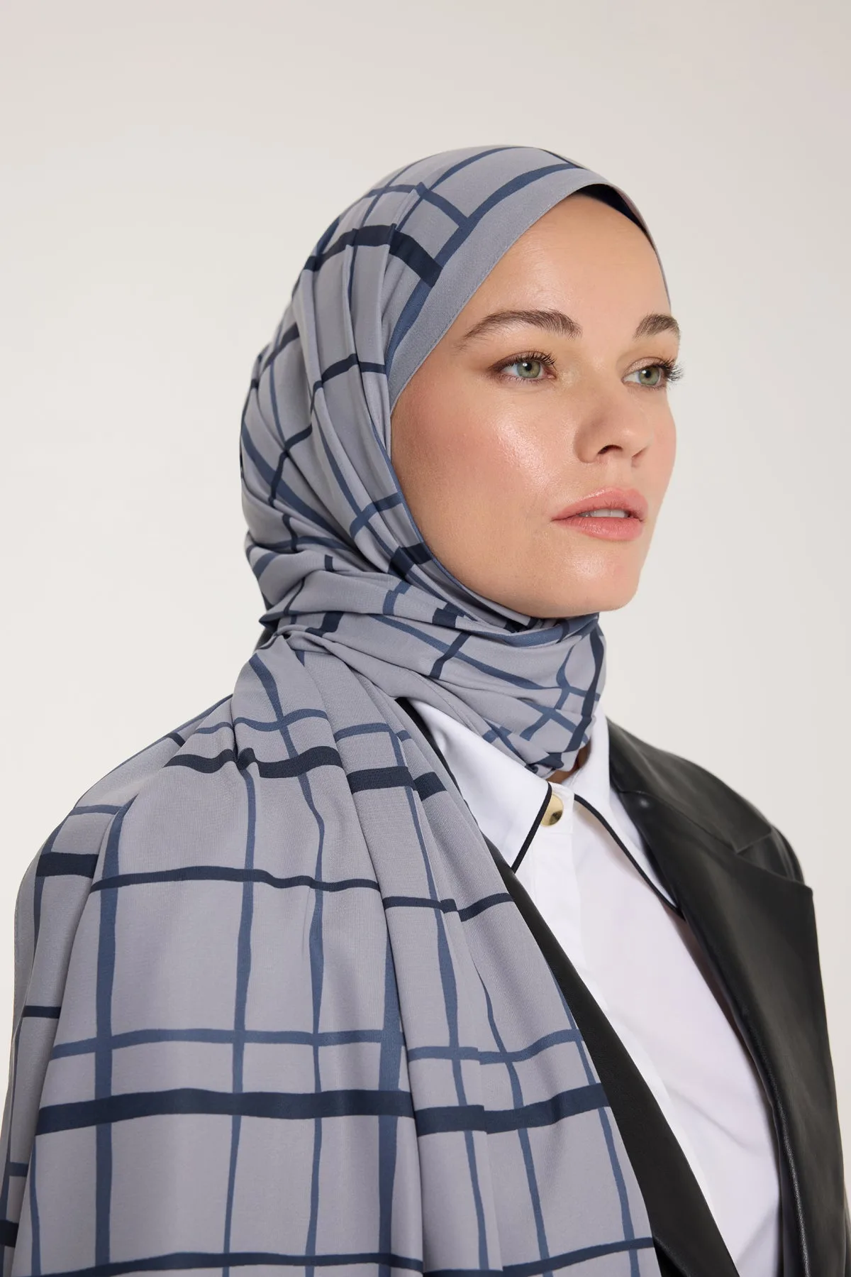 Pure Tone Şal - Kare Desen - Gümüş - Laci - Kare Desen - Gümüş - Laci