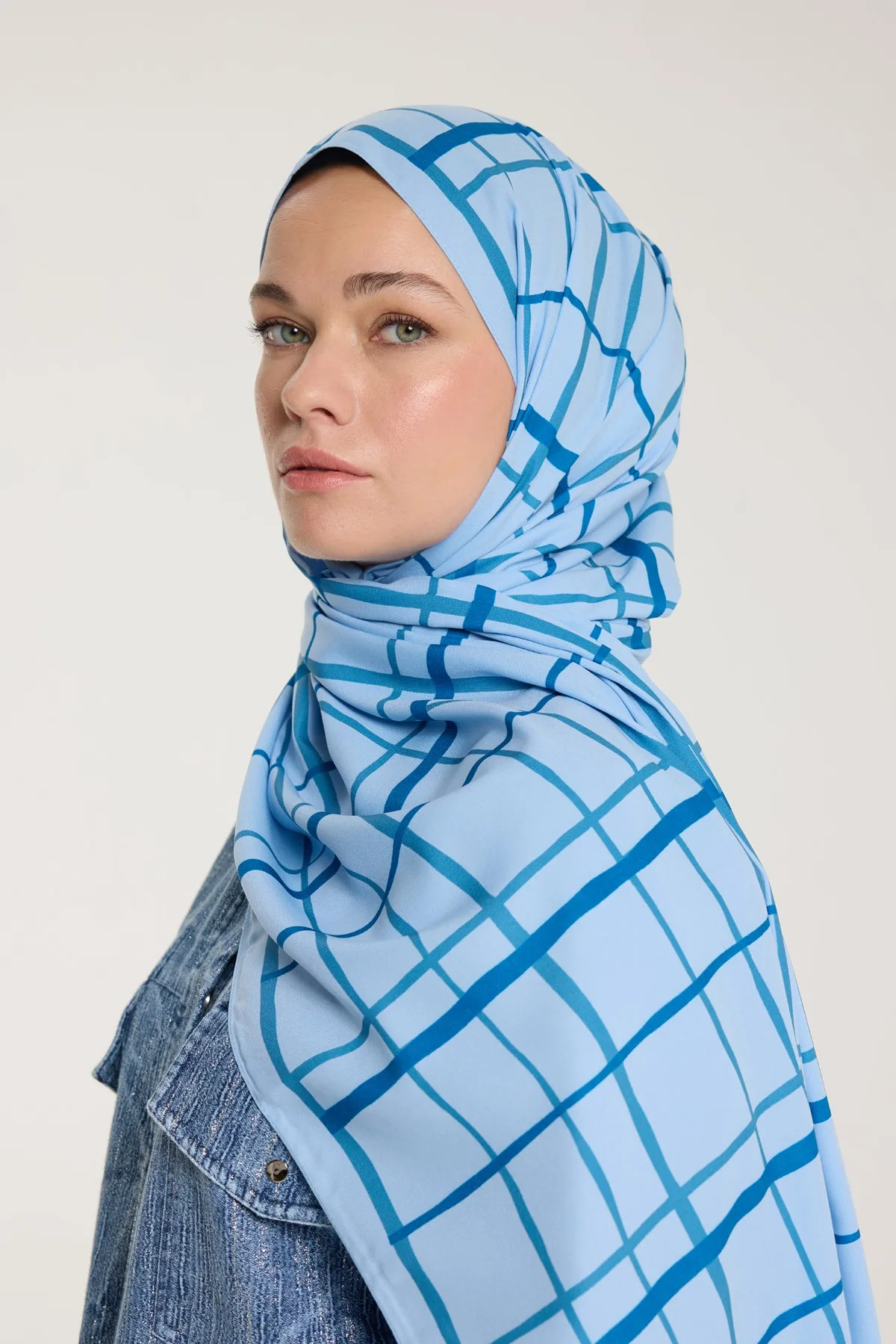 Pure Tone Şal - Kare Desen - Bebe Mavisi - Mavi - Kare Desen - Bebe Mavisi - Mavi