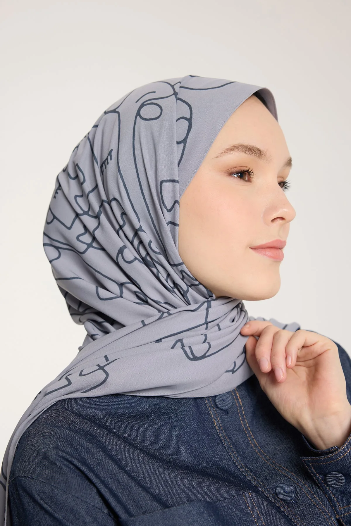 Pure Tone Şal - Marjinal Desen - Gümüş - Füme - Marjinal Desen - Gümüş - Füme