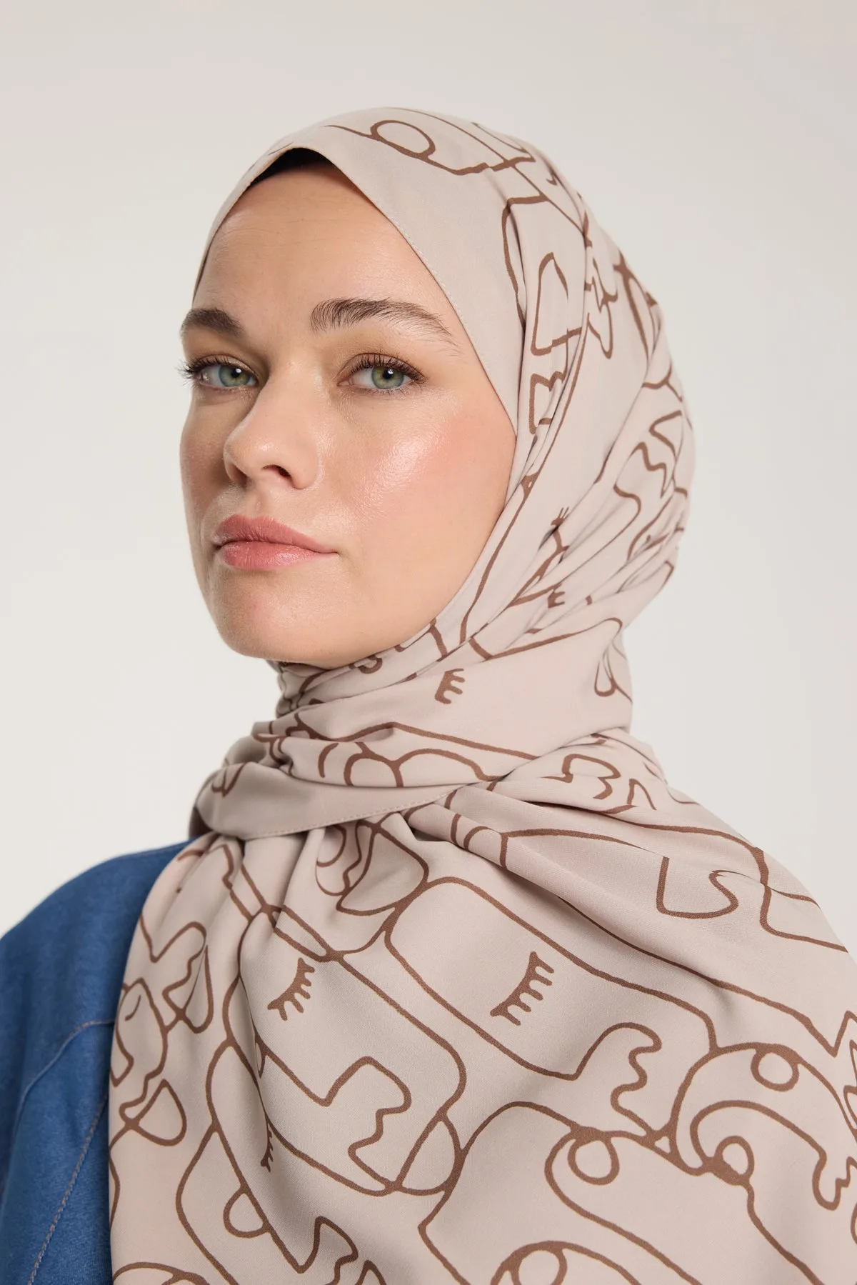 Pure Tone Şal - Marjinal Desen - Taş - Kahve - Marjinal Desen - Taş - Kahve