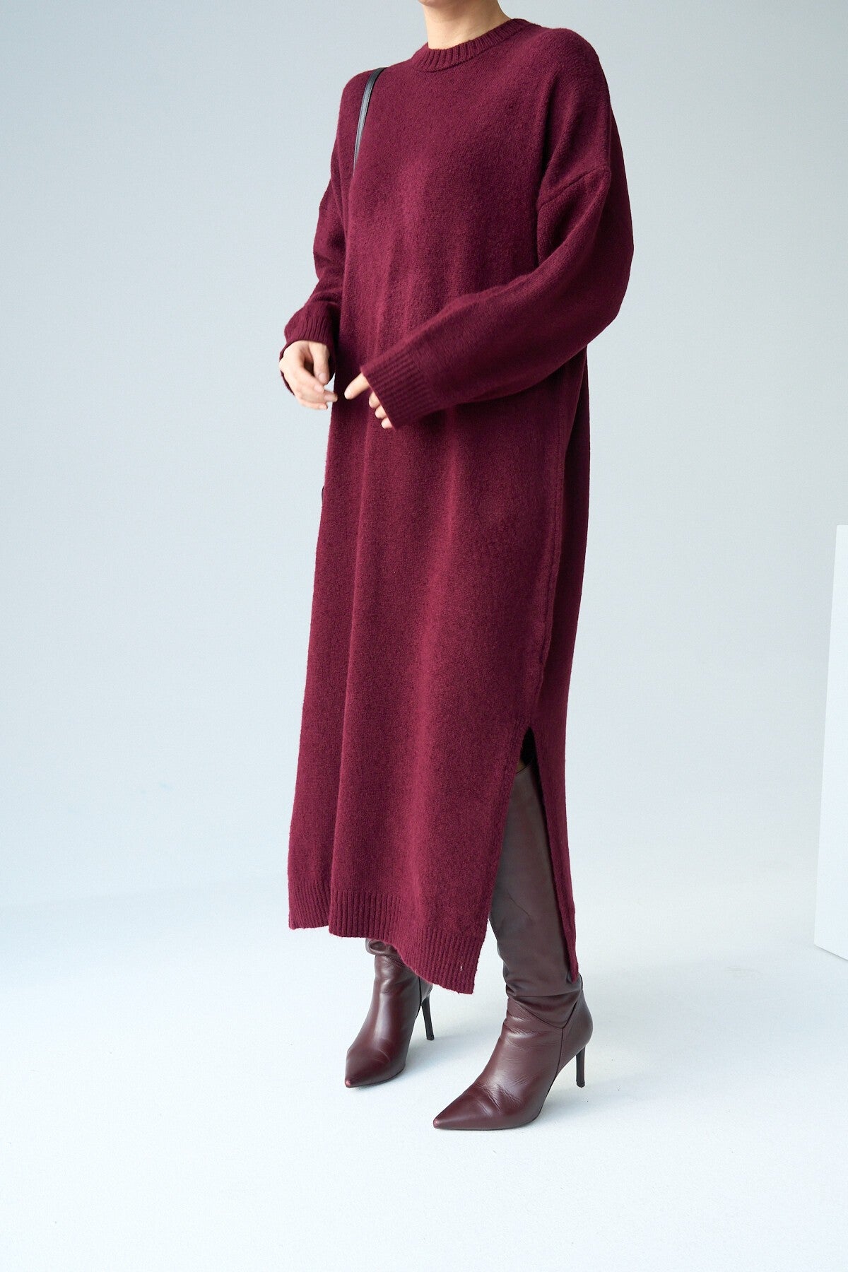 Bordo Boydan Triko Elbise