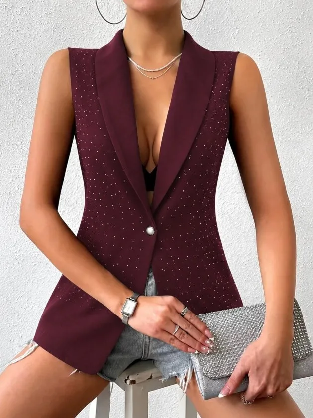 Kadın Kolsuz Yakalı Taşlı önü Açık Atlas Yelek, 34699 - Bordo – Bordo, L-XL