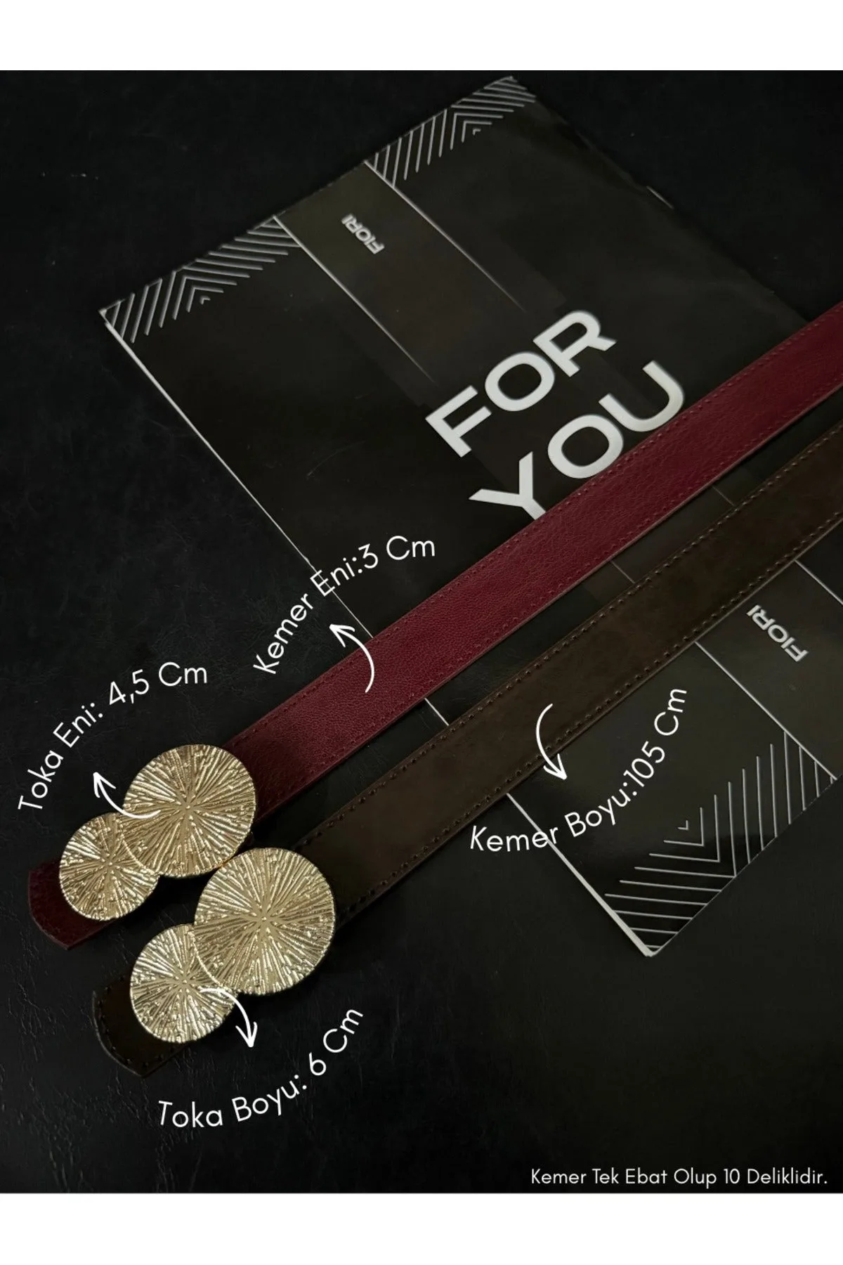 2'li Yuvarlak Gold Toka Kadın Kemeri, Pantolon Kemeri, Ceket Kemeri, Elbise Kemeri, Gömlek Kemeri - Bordo-Kahve