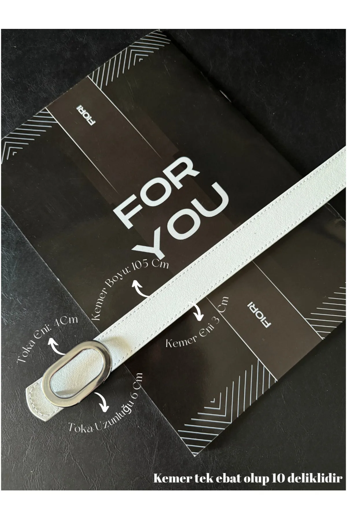 Oval Gümüş Tokalı Kadın Pantolon Kemeri, Ceket Kemeri, Gömlek Kemeri, Elbise Kemeri - Beyaz-Silver