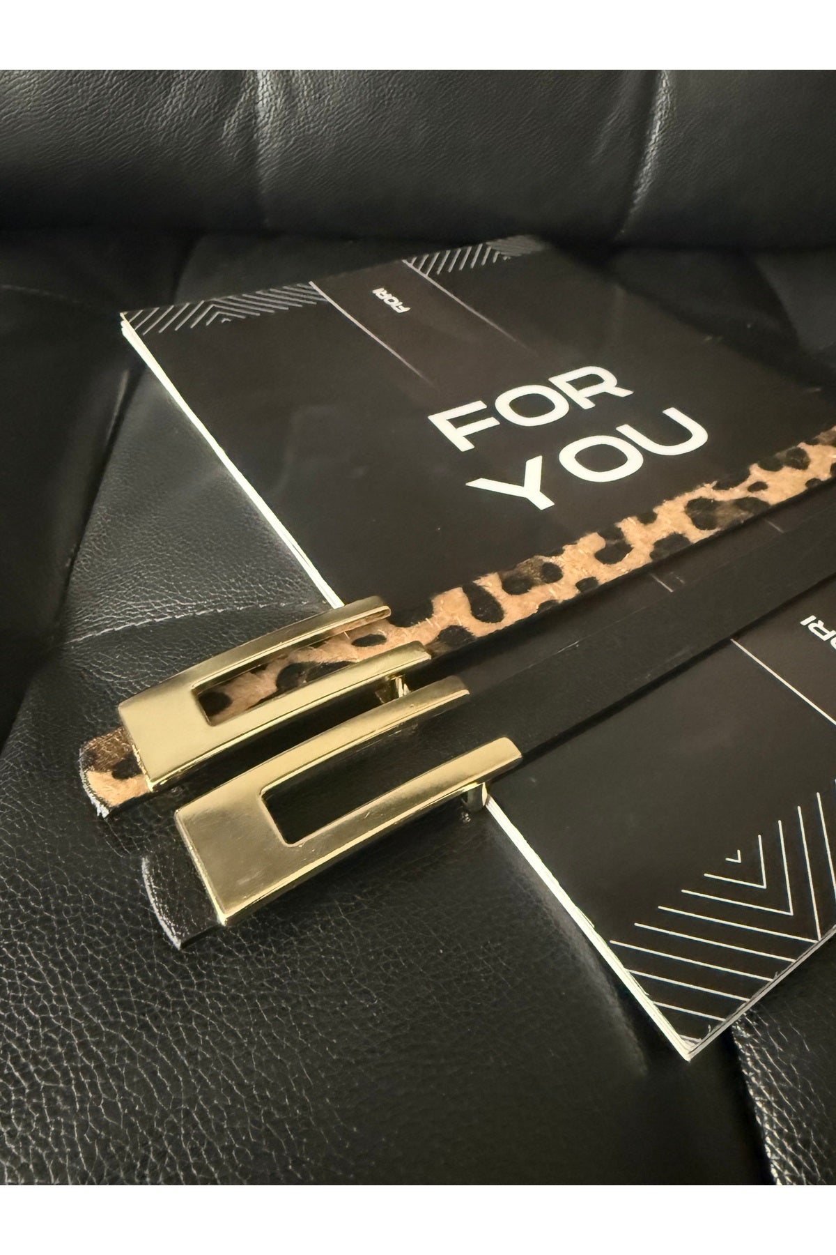 Tasarım Gold Tokalı Ince Kadın Kemeri, Ceket Kemeri, Gömlek Kemeri, Elbise Kemeri - Siyah-Leopar