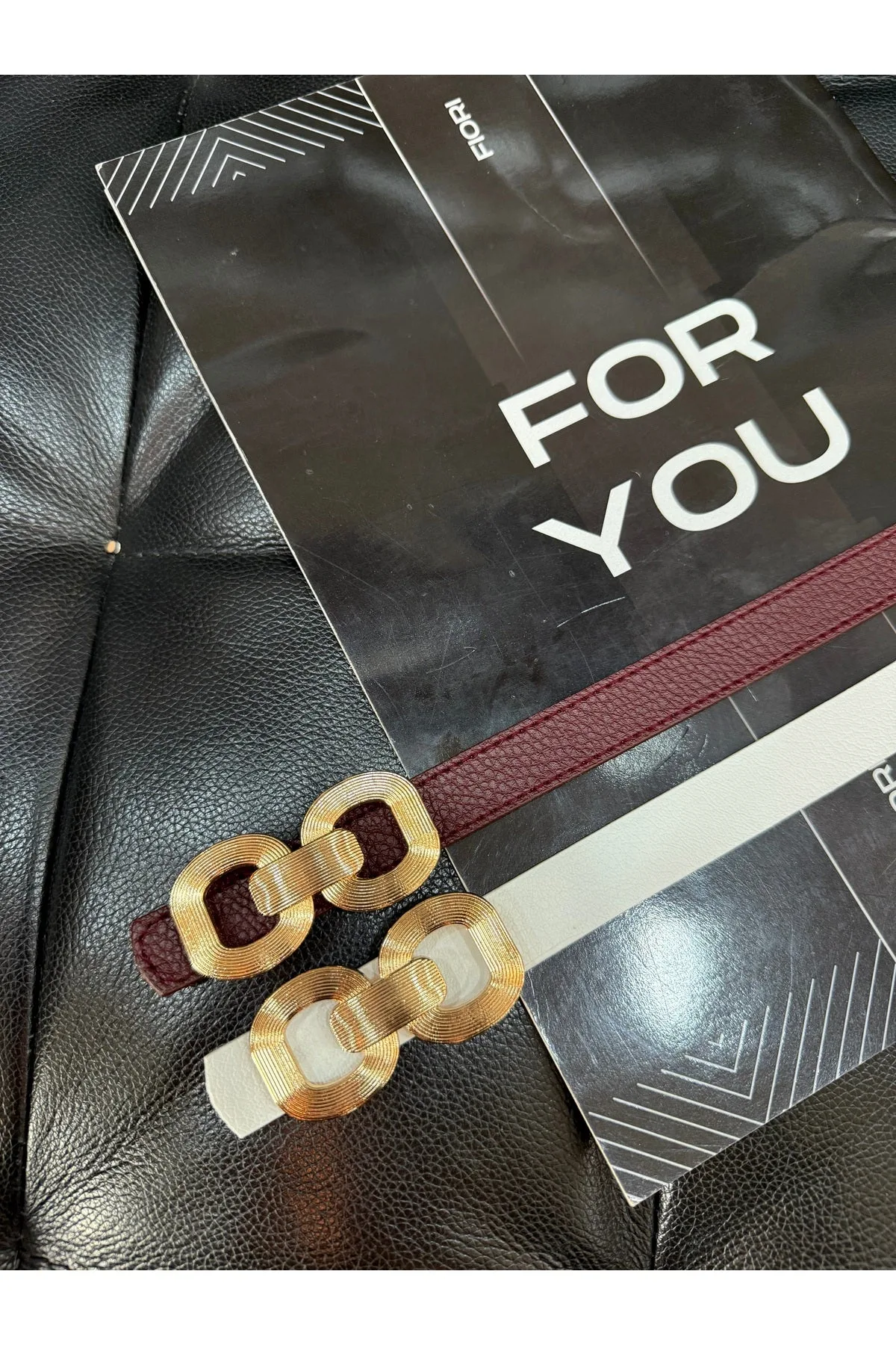 2’li Çift Tokalı Kadın Pantolon Kemeri, Ceket Kemeri, Gömlek Kemeri, Elbise Kemeri - Bordo-Beyaz