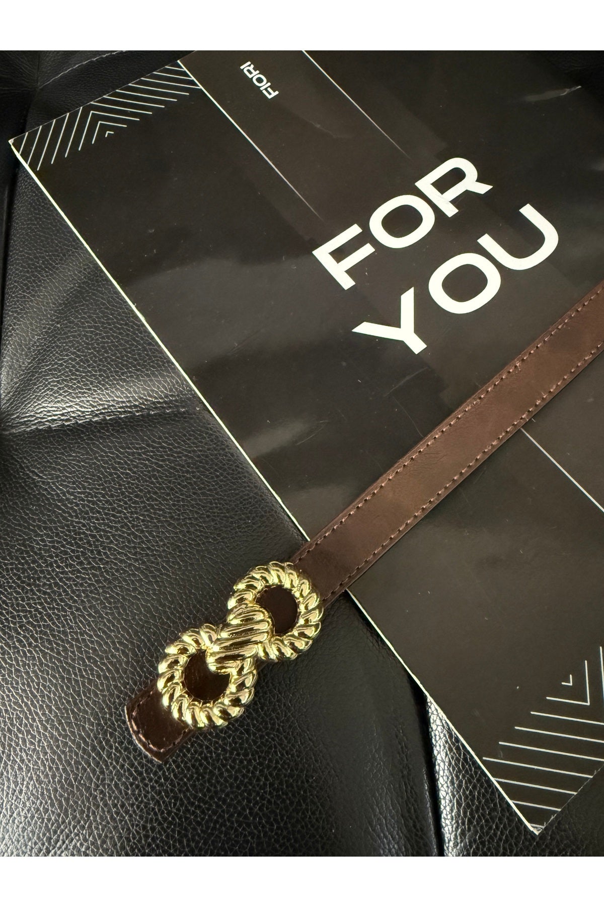 Burgu Gold Tokalı İnce Leopar Kadın Kemeri, Ceket Kemeri, Gömlek Kemeri, Elbise Kemeri - Kahve