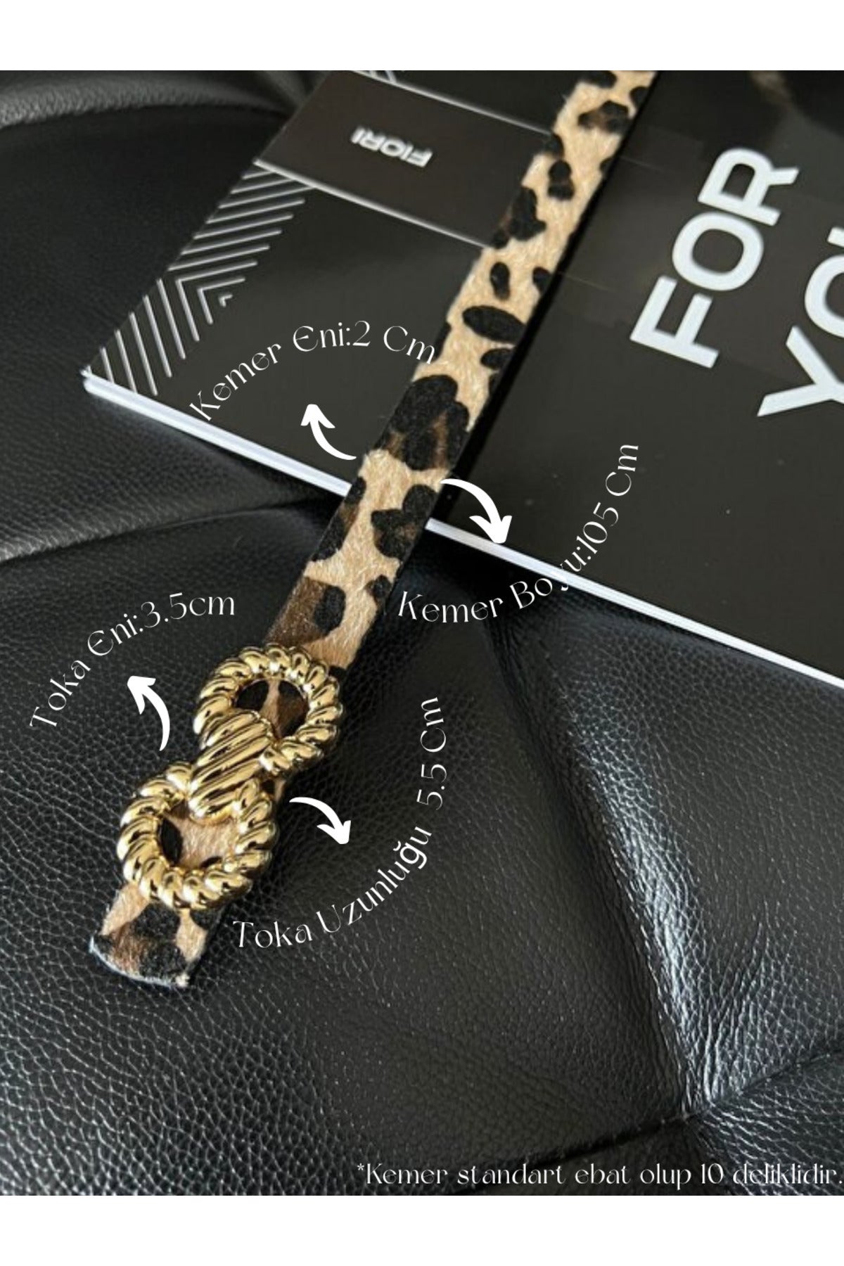 Burgu Gold Tokalı İnce Leopar Kadın Kemeri, Ceket Kemeri, Gömlek Kemeri, Elbise Kemeri - Leopar