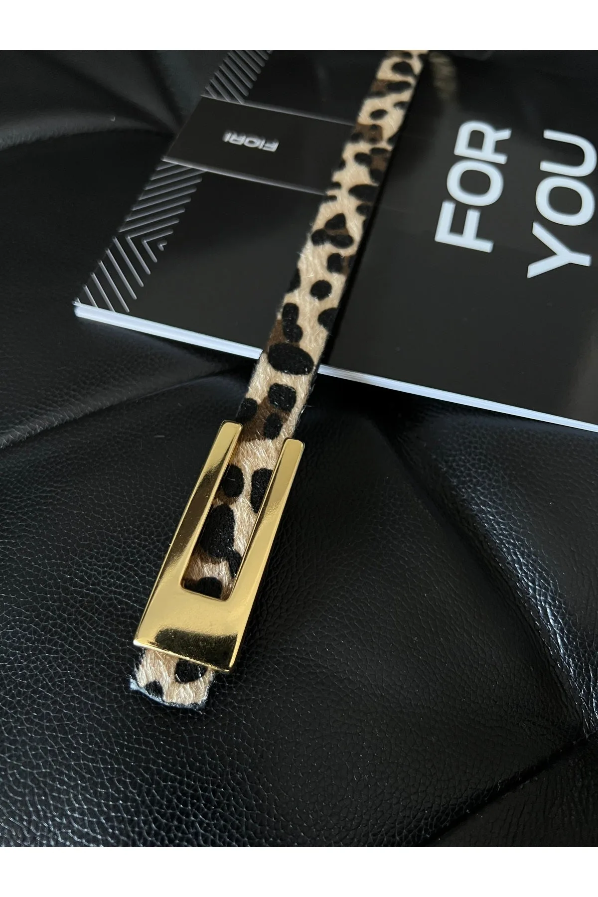 Tasarım Gold Tokalı İnce Leopar Kadın Kemeri, Ceket Kemeri, Gömlek Kemeri, Elbise Kemeri - Leopar-Gold