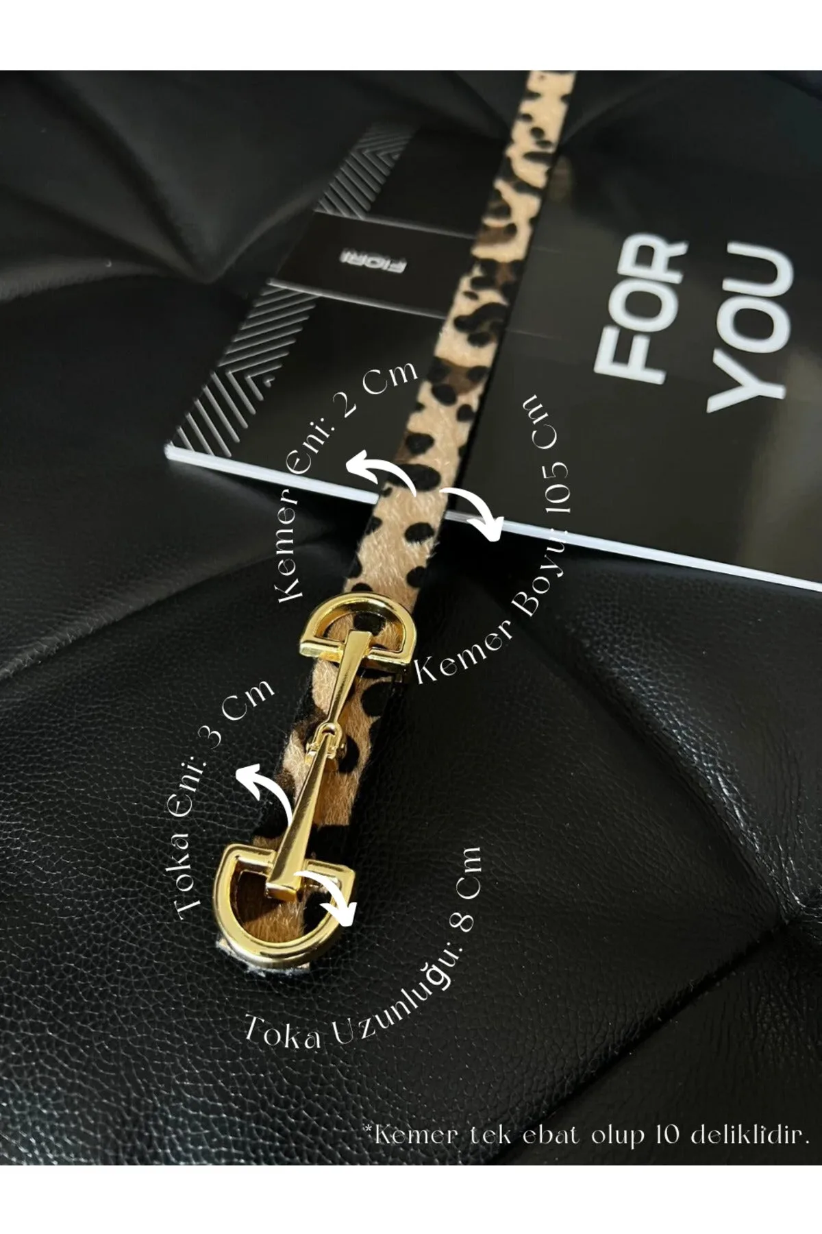 Uzun Altın Tokalı Ince Leopar Kadın Kemeri, Ceket Kemeri, Gömlek Kemeri, Elbise Kemeri - Leopar-Gold