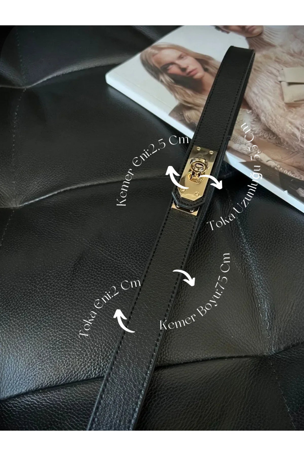 Kilit Tokalı İnce Lastikli Kadın Pantolon Kemeri, Ceket Kemeri, Gömlek Kemeri, Elbise Kemeri - Siyah