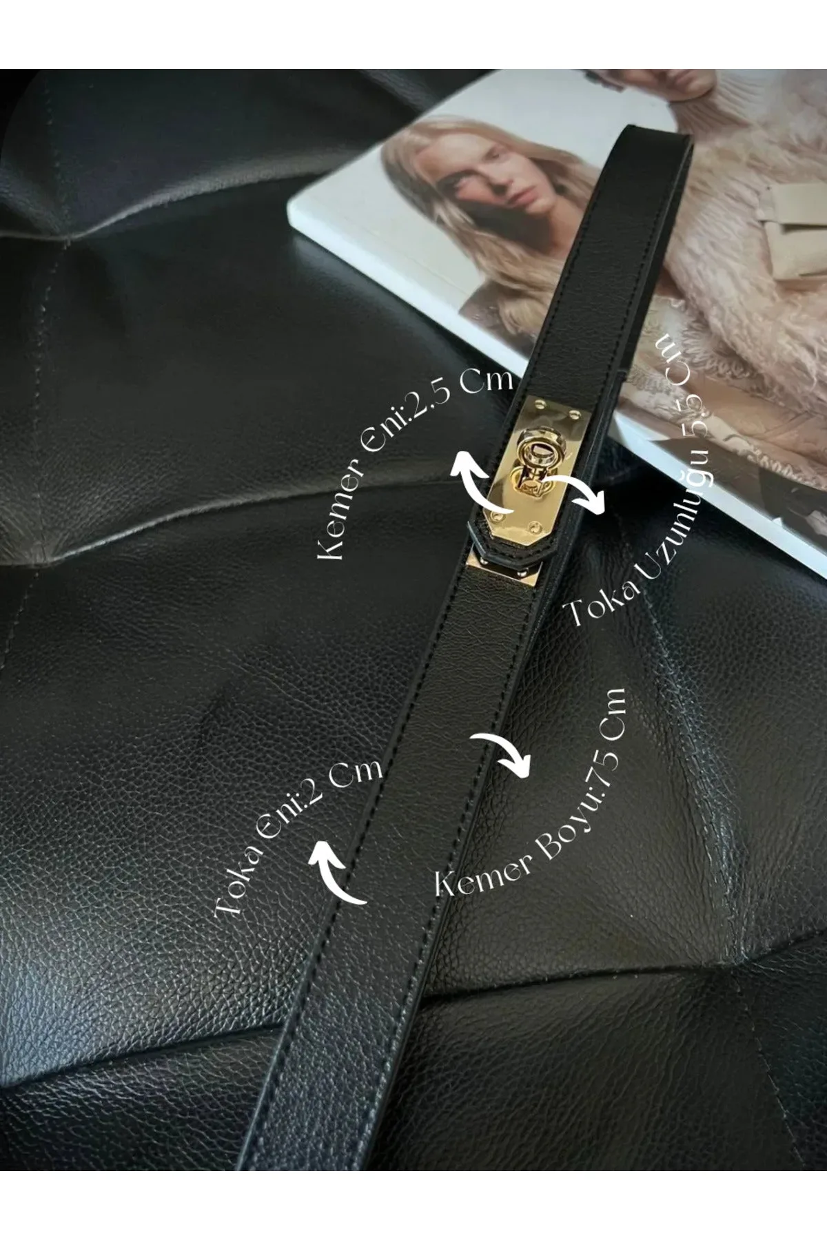 Kilit Tokalı İnce Lastikli Kadın Pantolon Kemeri, Ceket Kemeri, Gömlek Kemeri, Elbise Kemeri - Siyah