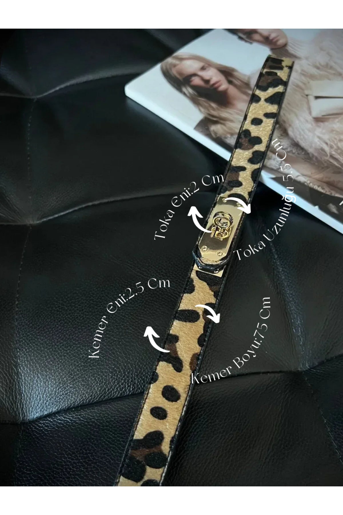 Kilit Tokalı İnce Lastikli Kadın Pantolon Kemeri, Ceket Kemeri, Gömlek Kemeri, Elbise Kemeri - Leopar
