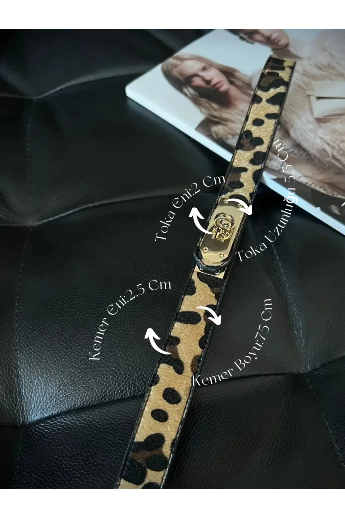Kilit Tokalı İnce Lastikli Kadın Pantolon Kemeri, Ceket Kemeri, Gömlek Kemeri, Elbise Kemeri - Leopar