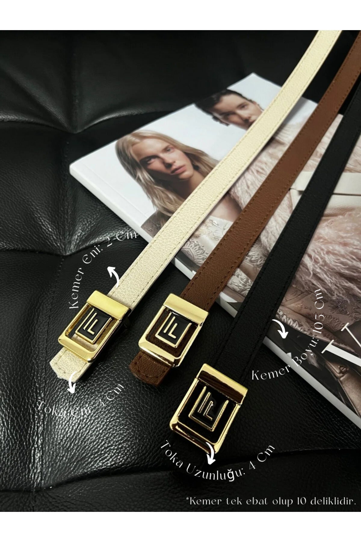 3'lü Fırsat Ürünü F Logolu Gold Tokalı İnce Kadın Kemeri, Pantolon Kemeri, Ceket Kemeri, Kemer - Siyah&Taba&Bej-Gold