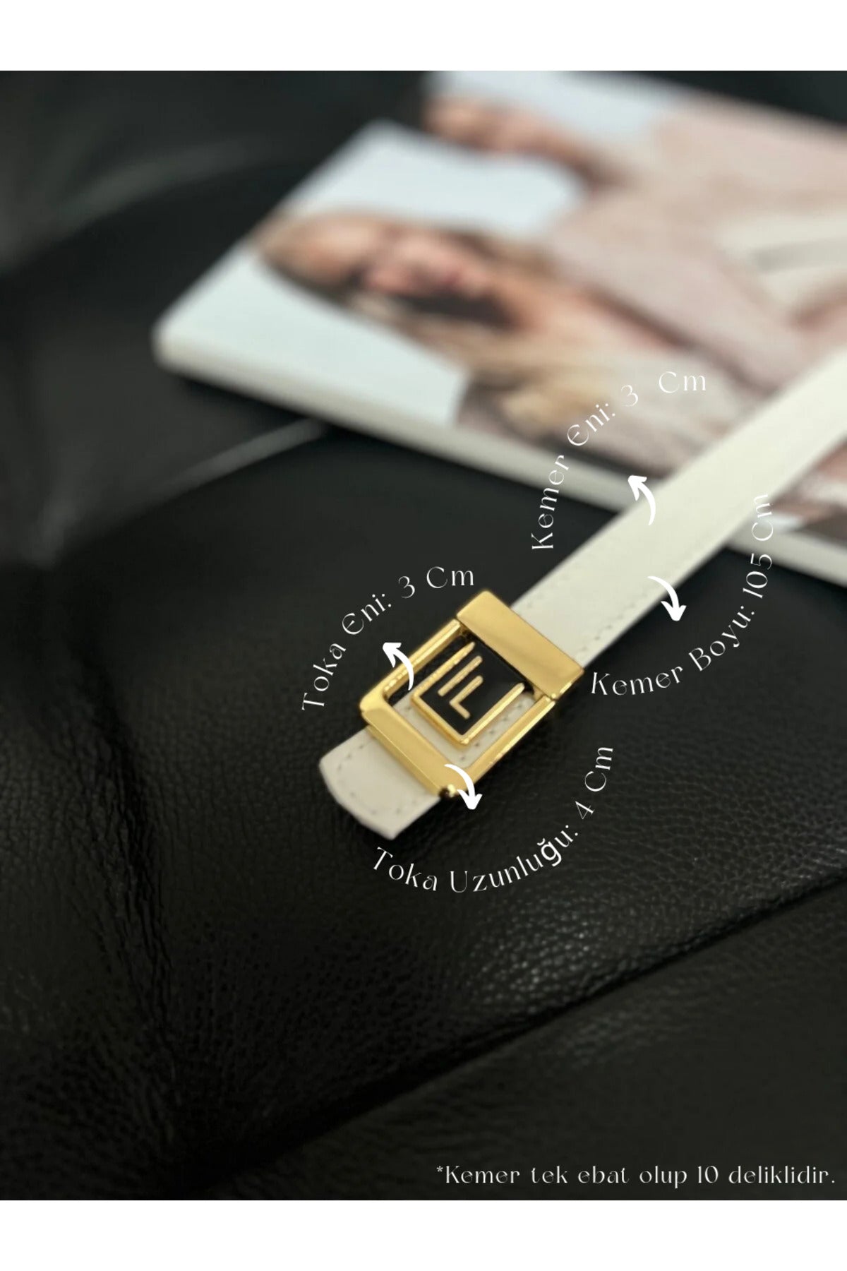 F Logolu Gold Tokalı Beyaz Kadın Kemeri, Gold Kadın Kemeri, Pantolon Kemeri, Ceket Kemeri - Beyaz