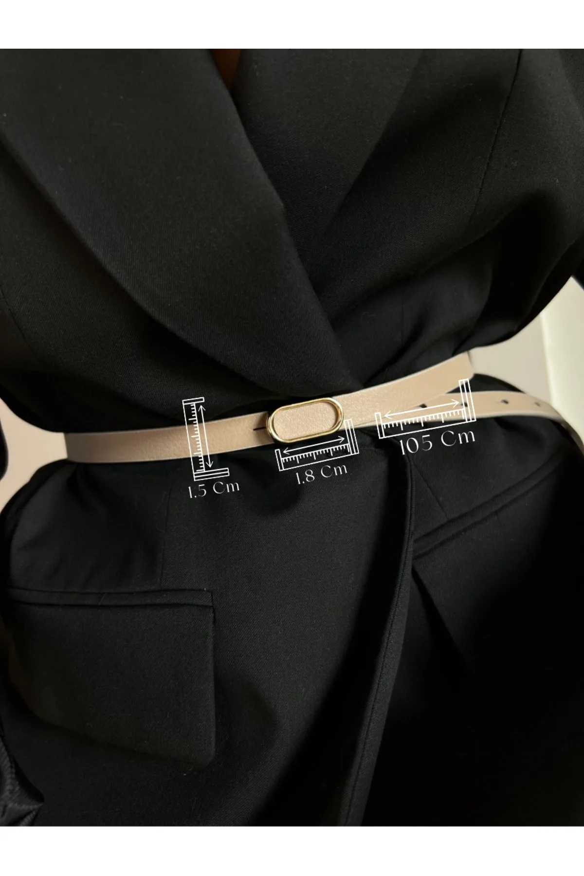 Ithal Oval Gold Tokalı Ince Kemer, Pantolon Kemeri, Gömlek Kemeri, Ceket Kemeri - BEJ