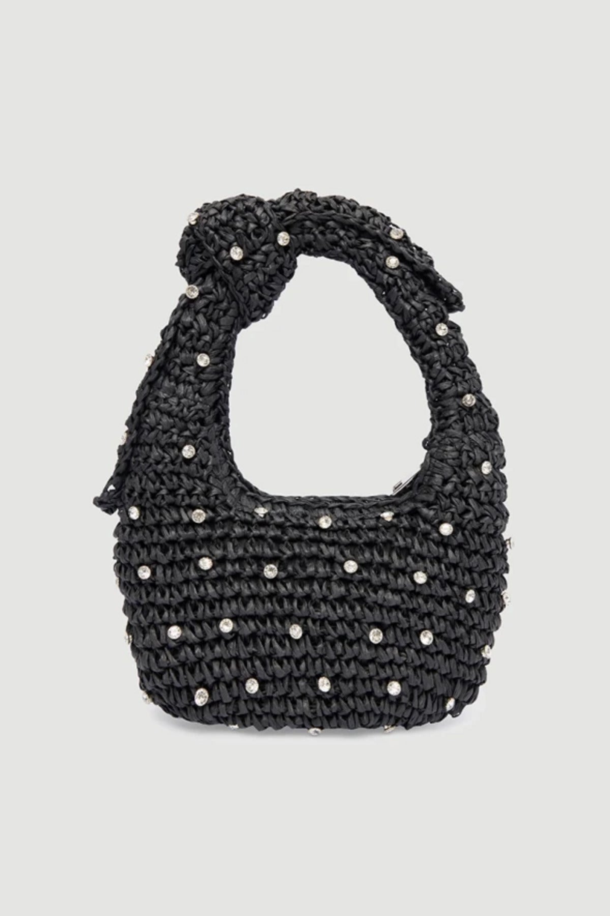 Taş Detaylı El Örgüsü Siyah Hasır Çanta 18x24 Cm CNT1048 - 1059siyah