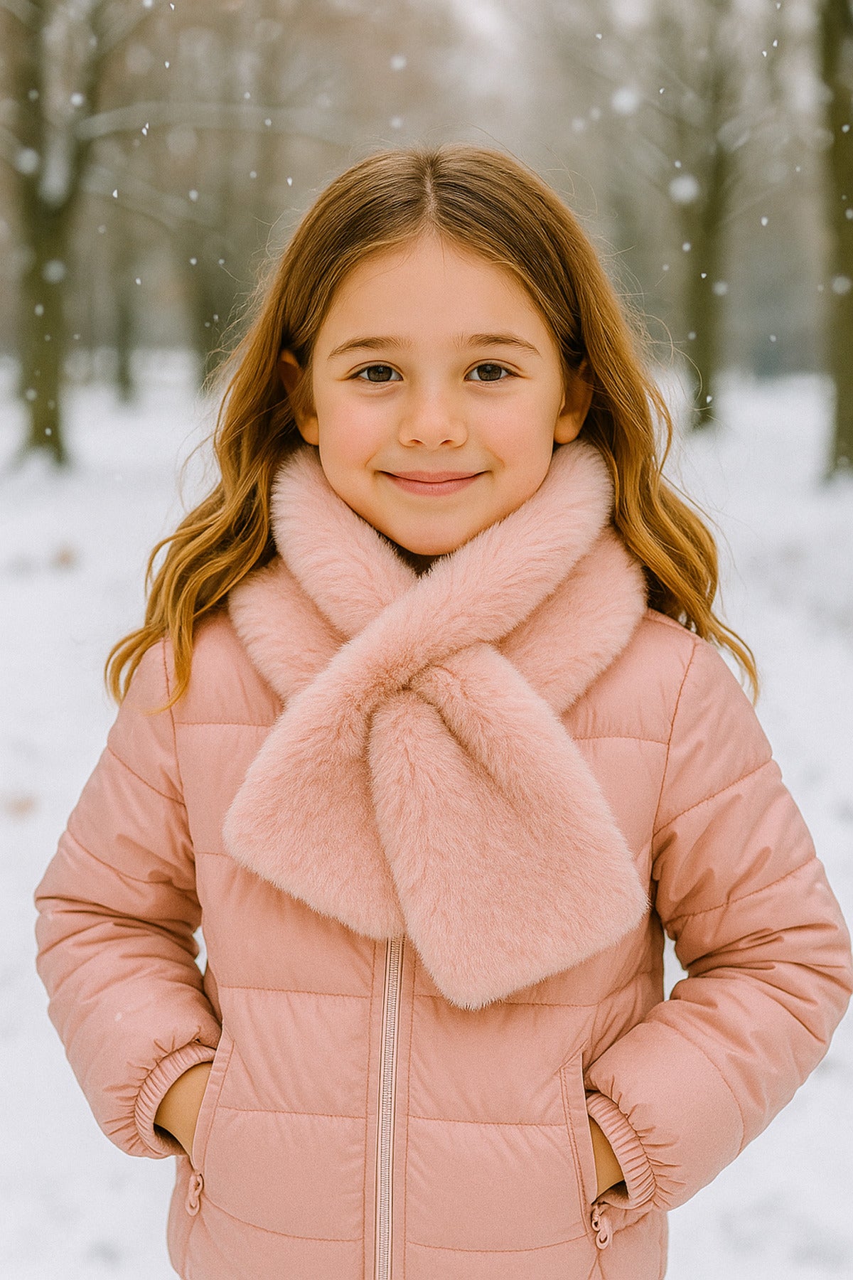 Kız Çocuk Pembe Peluş Kaşkol Boyunluk Atkı Byn001 - Pembe