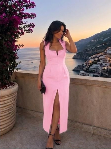 Positano Sırt Dekolteli Midi Elbise - Pembe