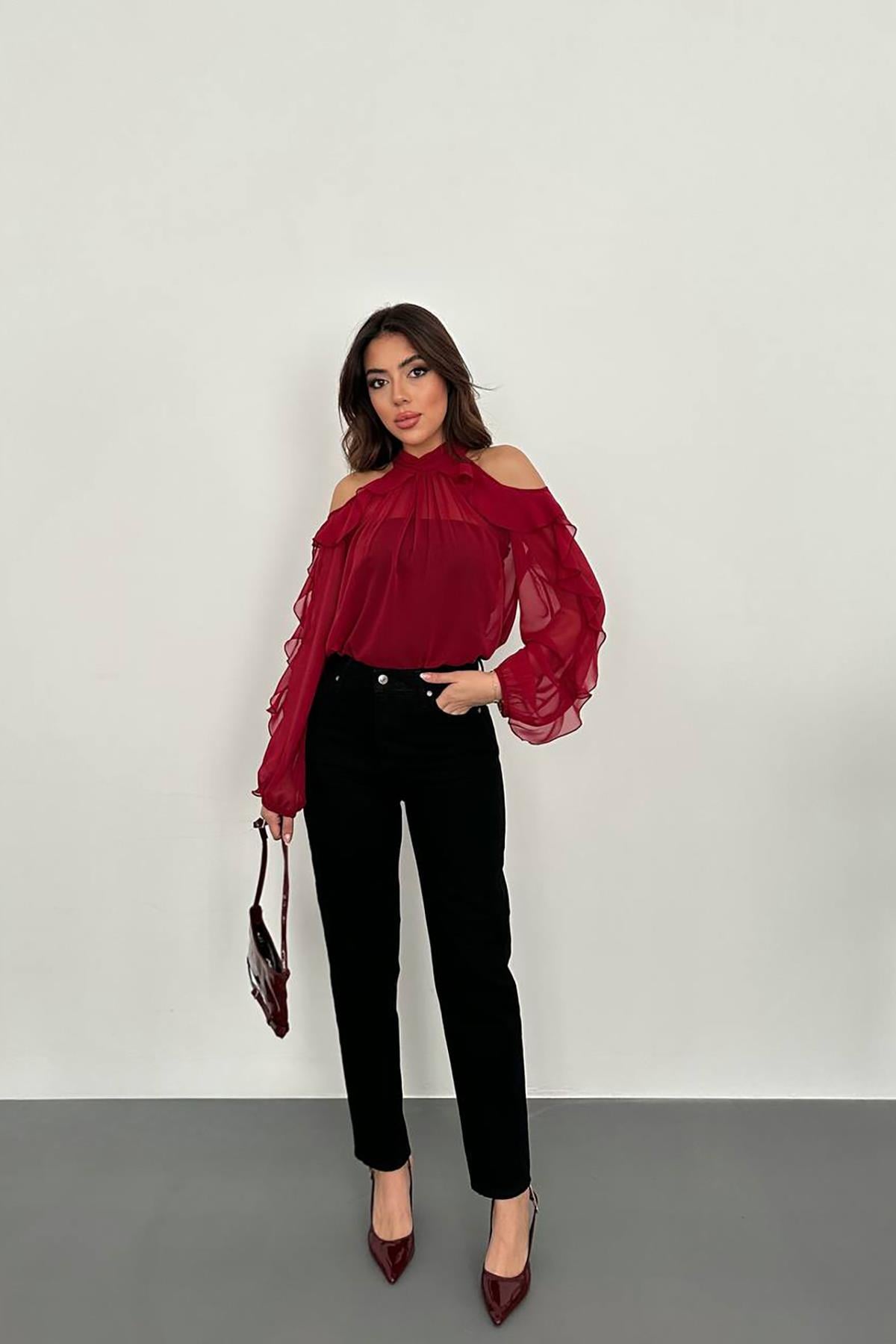 Siyah Boru Paça Jeans Pantolon - Siyah