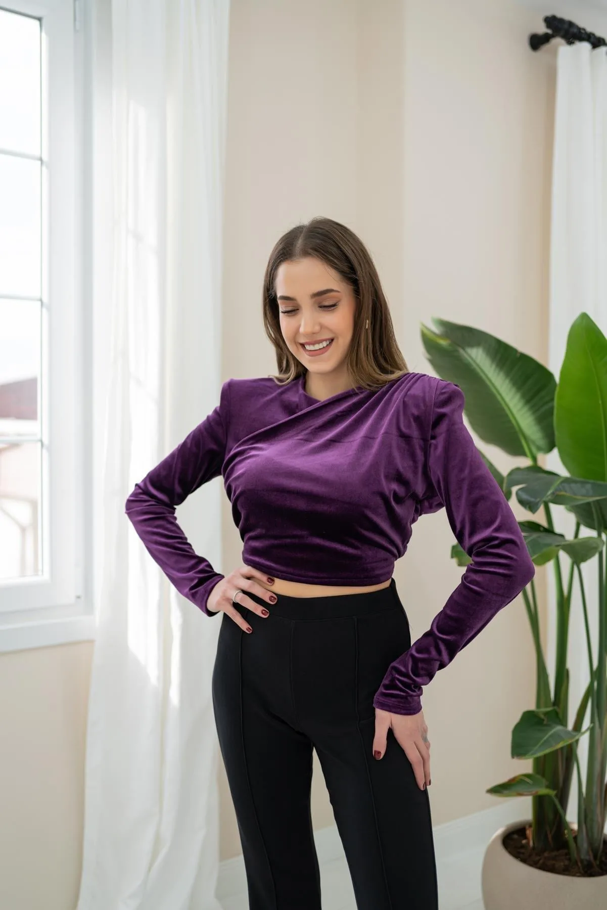 Mor Kadife Bluz - Mor – Mor, L