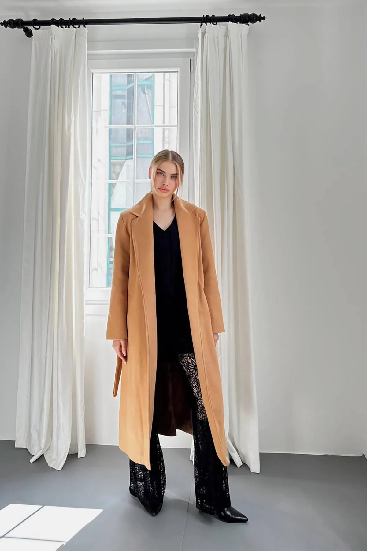 Camel Kuşaklı Midi Kaban - Camel – Camel, L