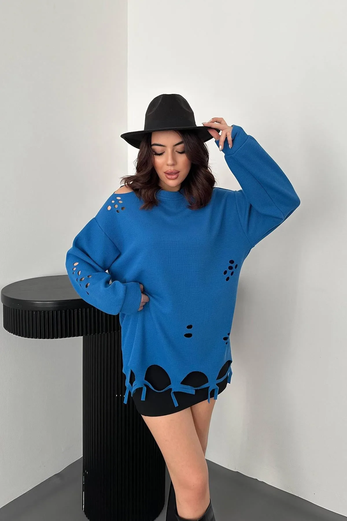 Mavi Lazer Kesim Bluz - Mavi – Mavi, L
