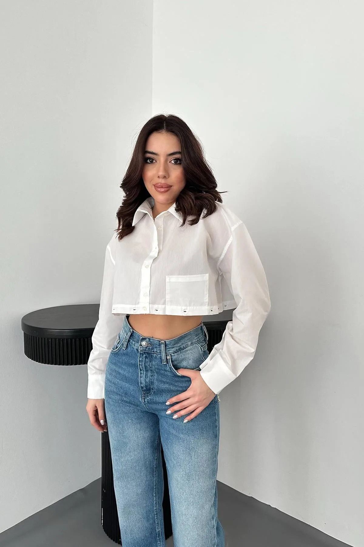 Beyaz Beli Ayrılabilen Poplin Gömlek - Beyaz – Beyaz, L