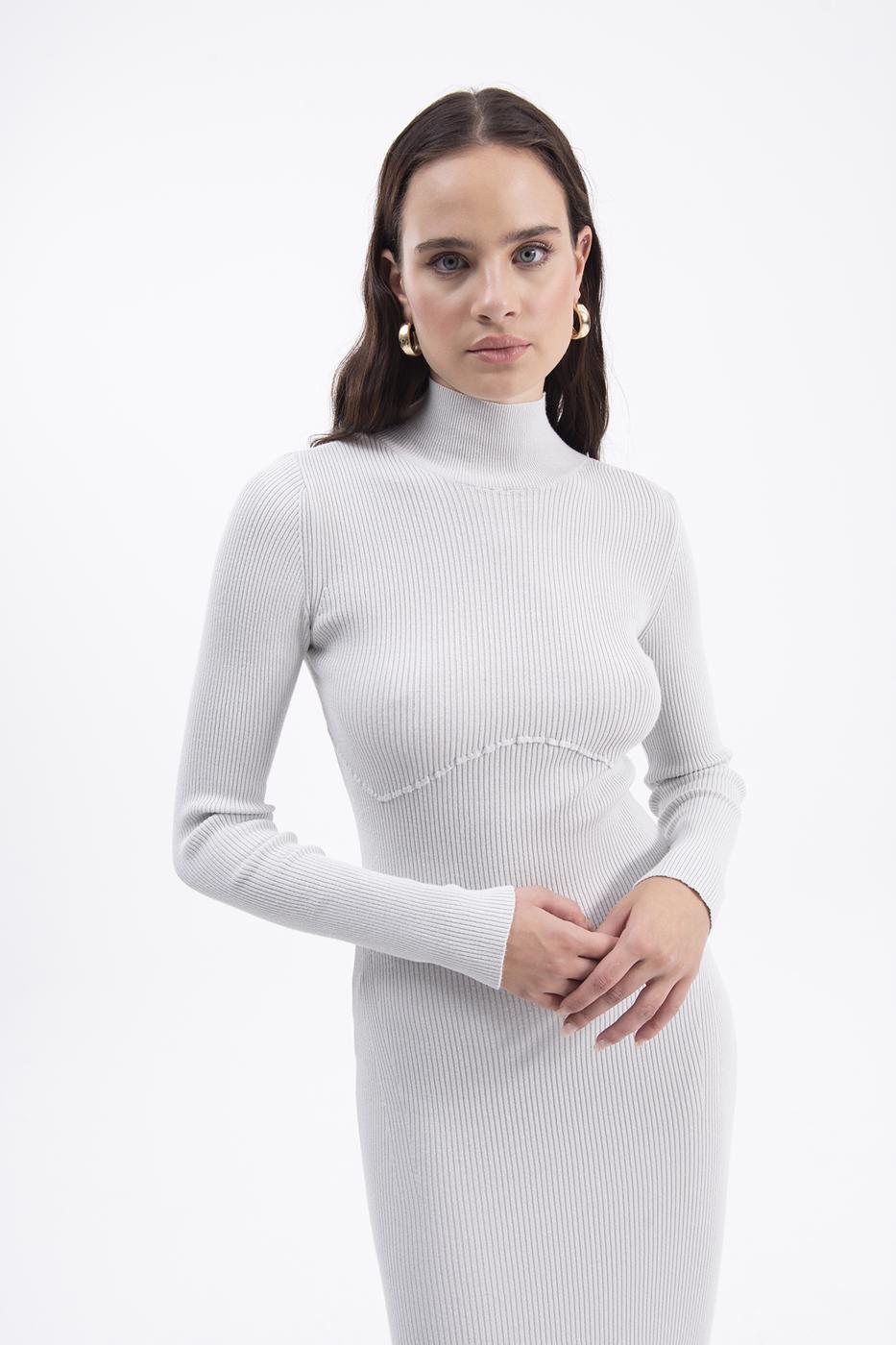 High neck knitted pencil dress - Grey