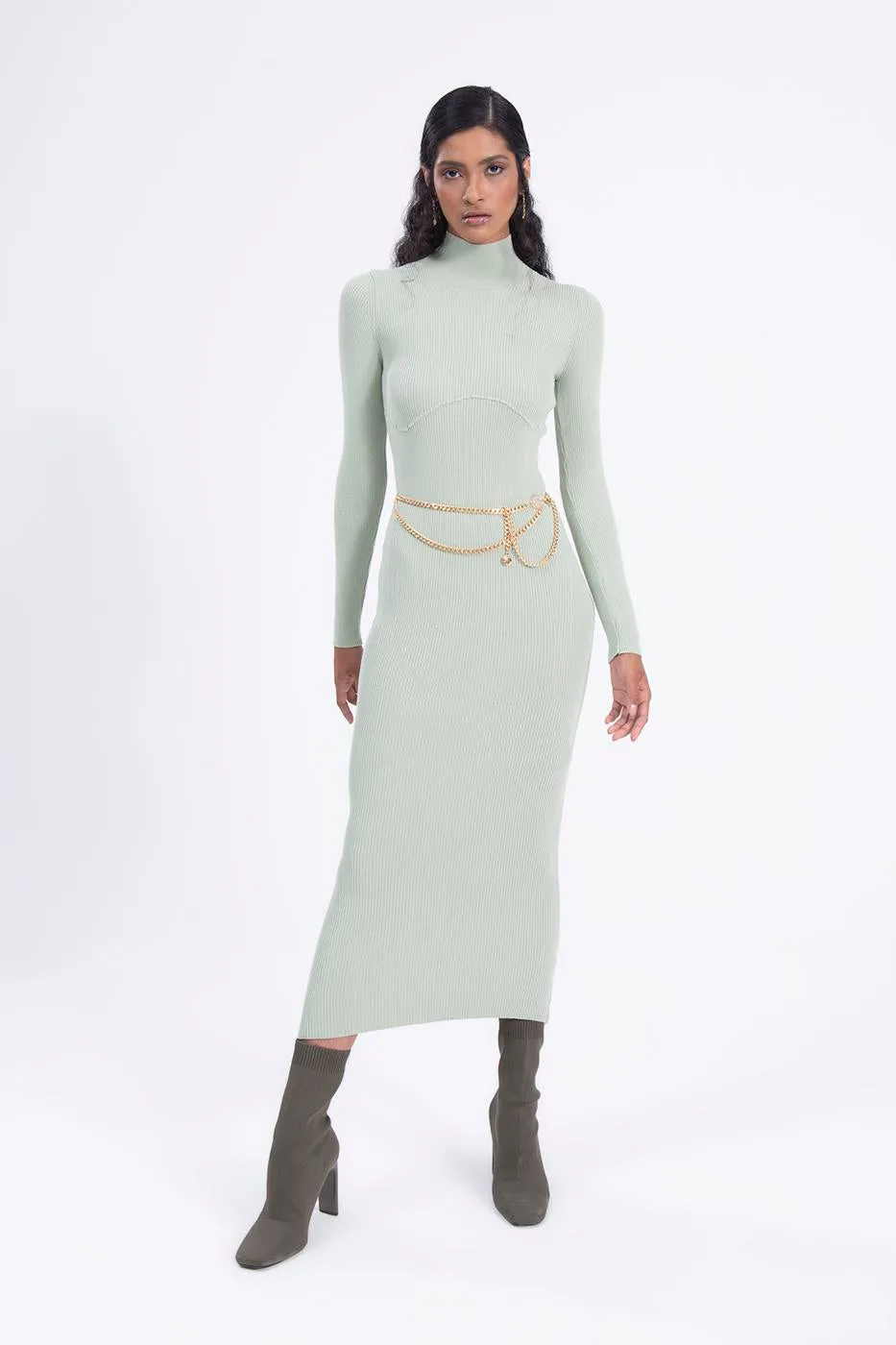 High neck knitted pencil dress - Tek Renk – Tek Renk, XS