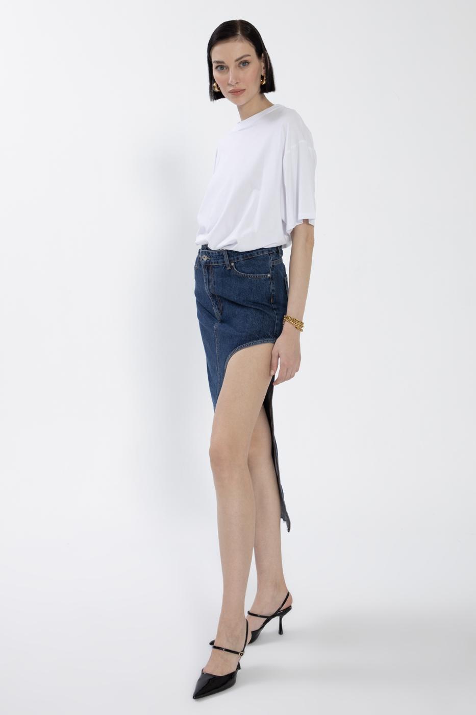 Cut Out Denim Skirt - Blue