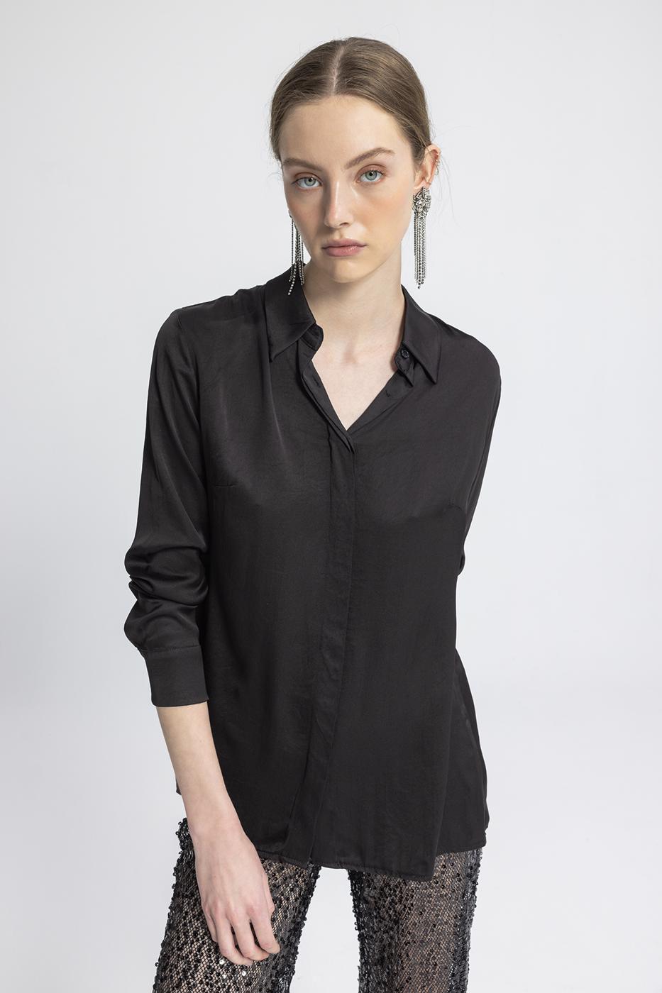 Satin Regular Shirt - Black