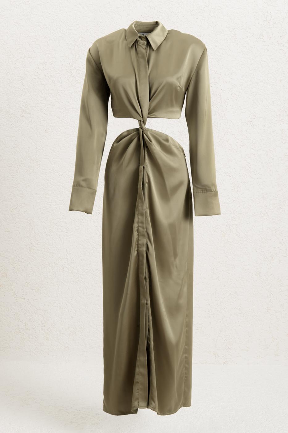 Piece Satin Midi Shirt Dress - Tek Renk – Tek Renk, XS