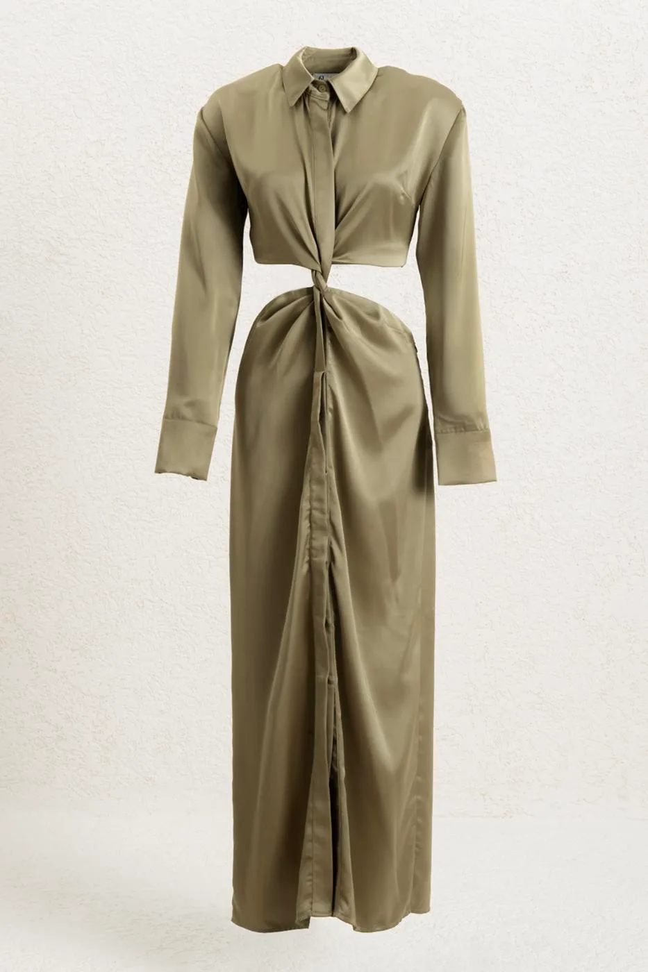 Piece Satin Midi Shirt Dress - Tek Renk – Tek Renk, XS