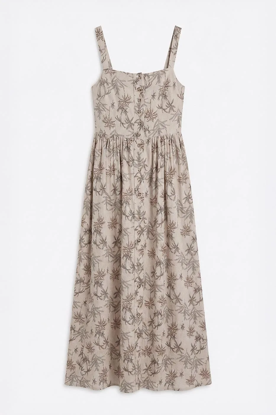 Buttoned Strappy Linen Blend Midi Dress - Beige – Bej, XS