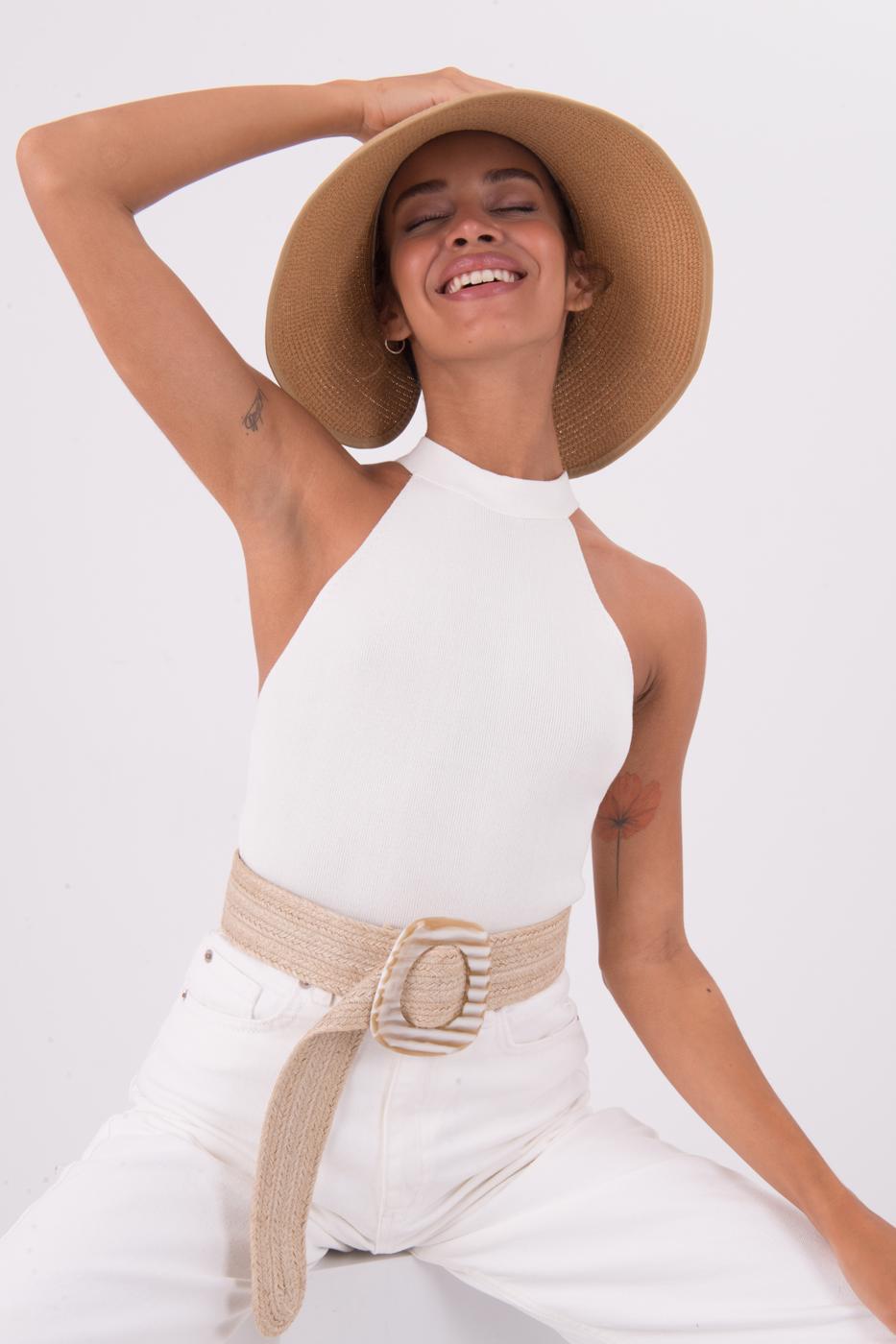 Halter Neck Knit Top - Ecru