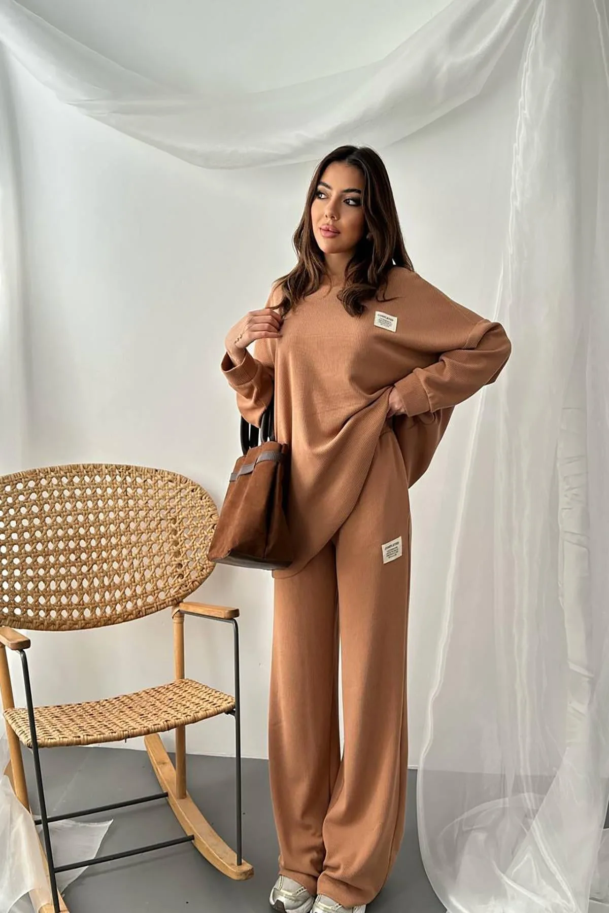 Camel Klasik Fitilli Kazak Ve Pantolon Takım - Camel – Camel, L