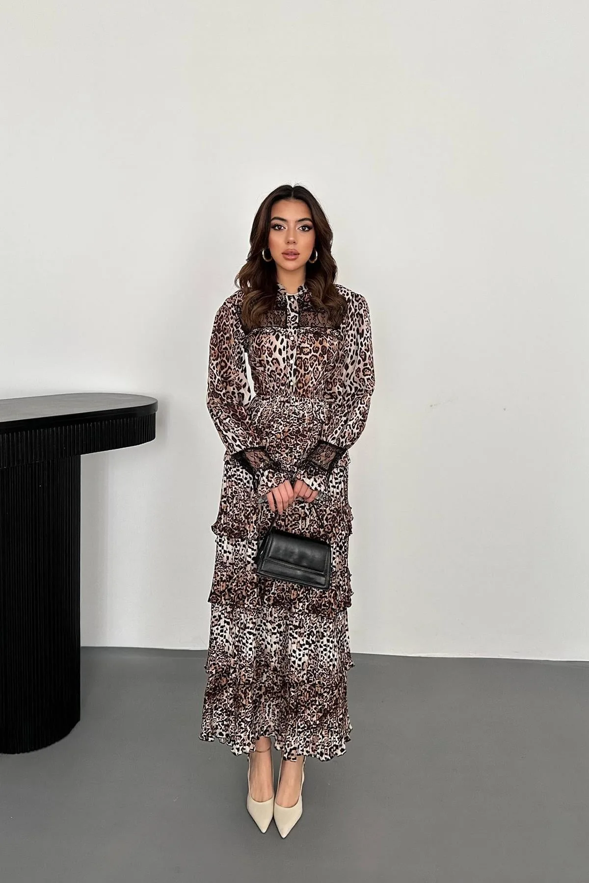 Leopar Pilise Detaylı Lastikli Elbise - Leopar – Leopar, L