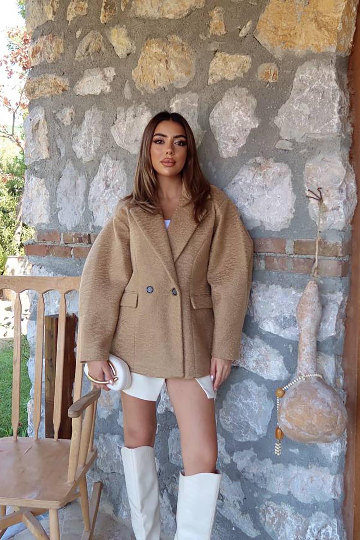 Camel İki Düğmeli Manto - Camel – Camel, L