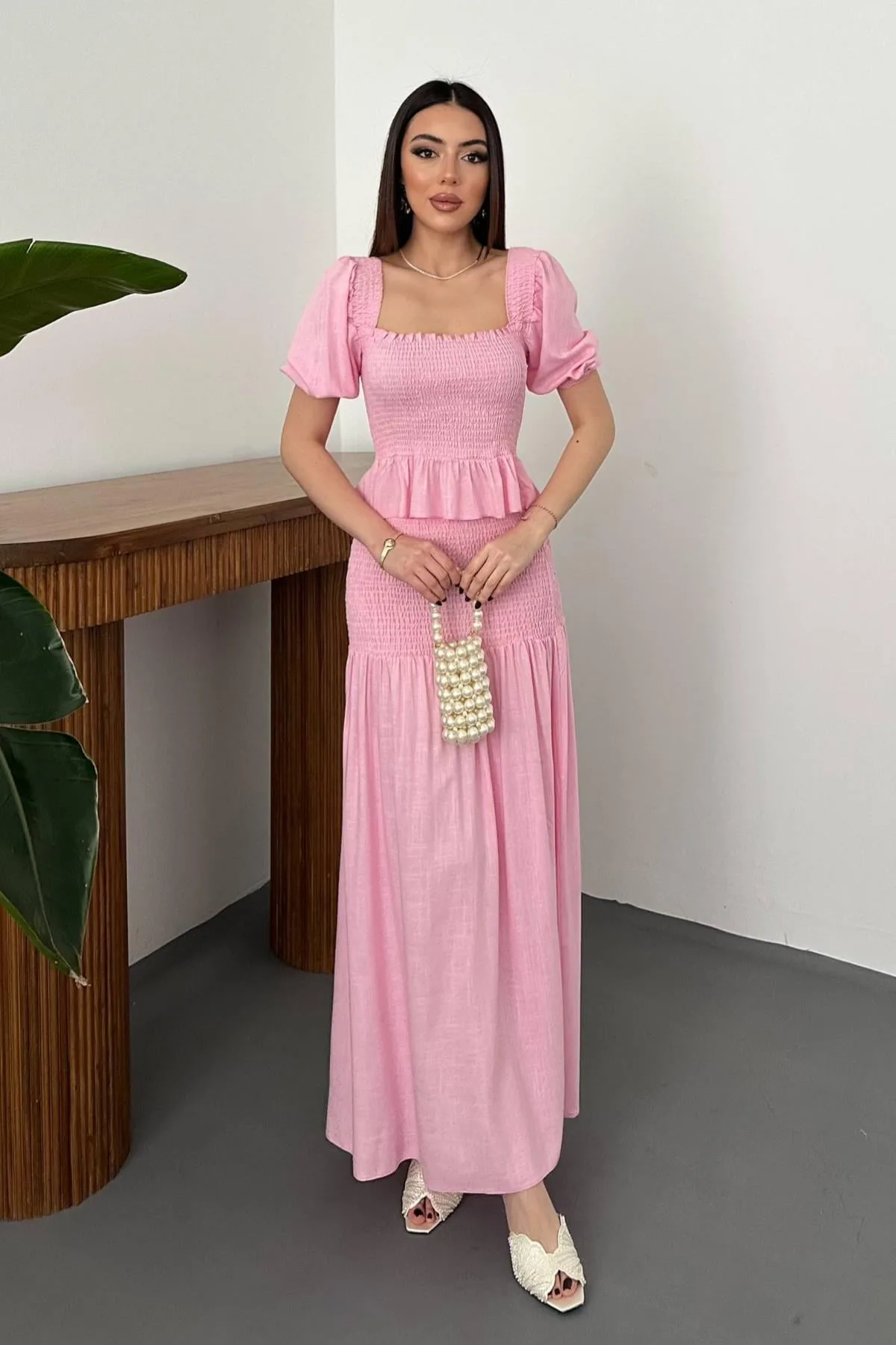 Pembe Gipeli Keten Takım - Pembe – Pembe, L