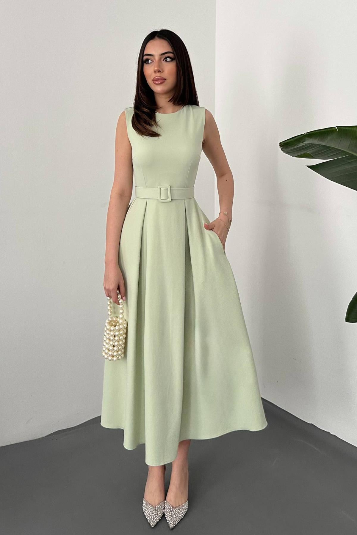 Mint Halter Yaka Kloş Elbise - Mint