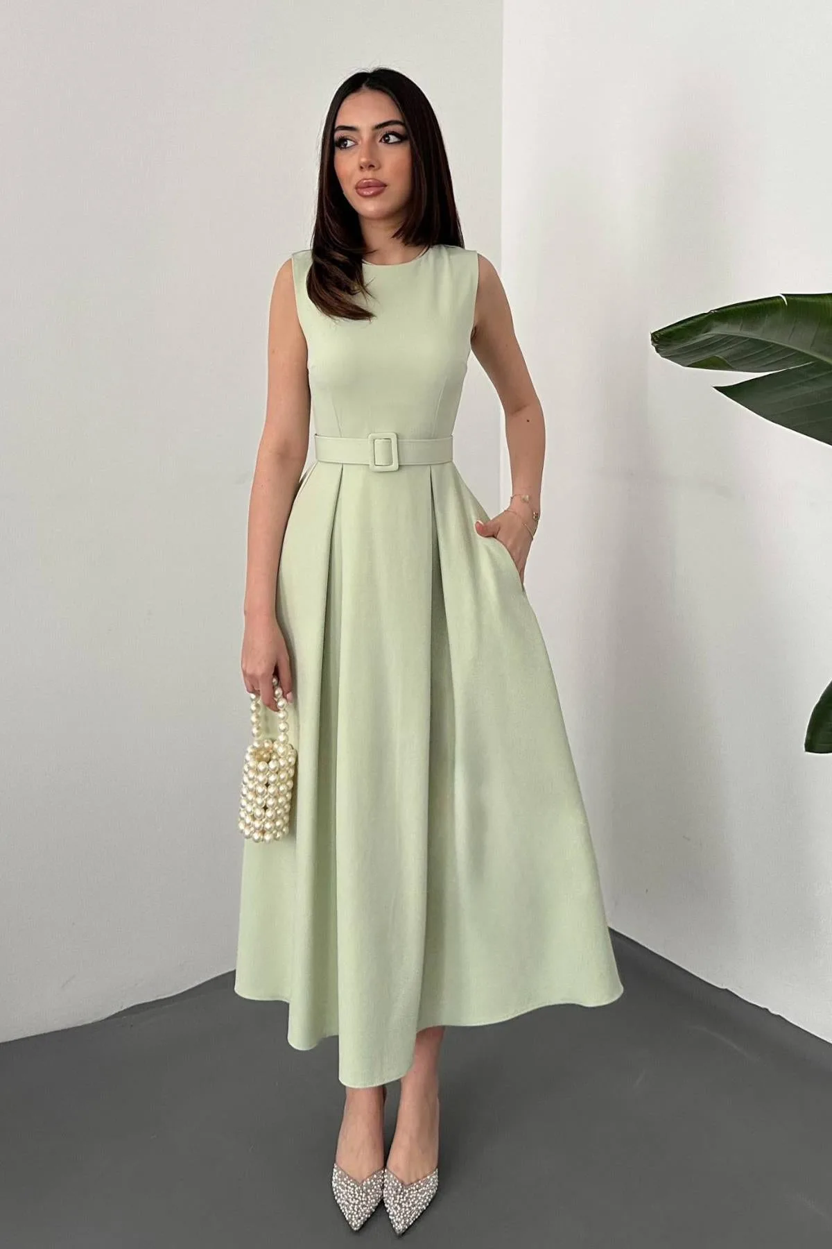 Mint Halter Yaka Kloş Elbise - Mint – Nane, L