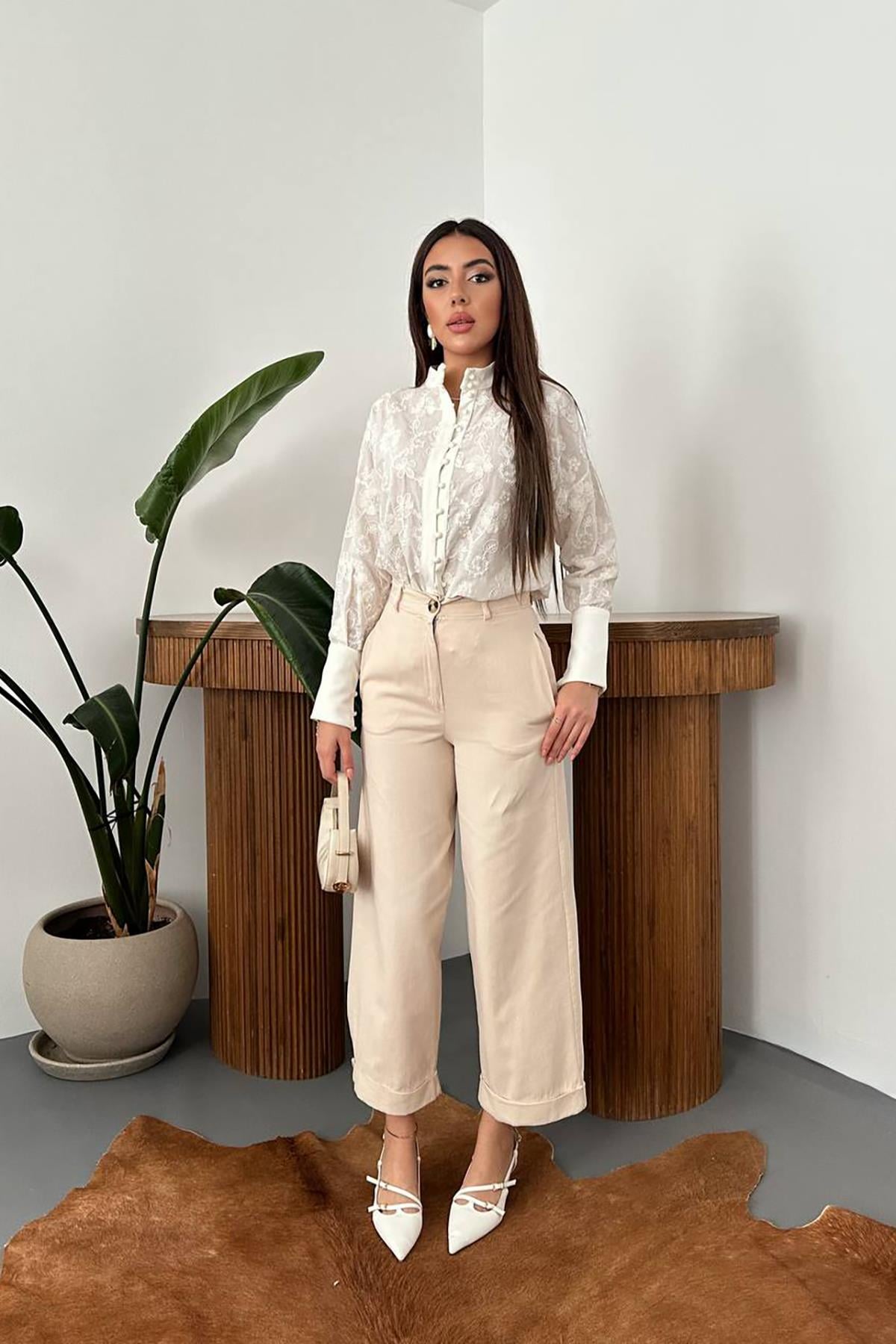 Bej Gabardin Pantolon - Bej