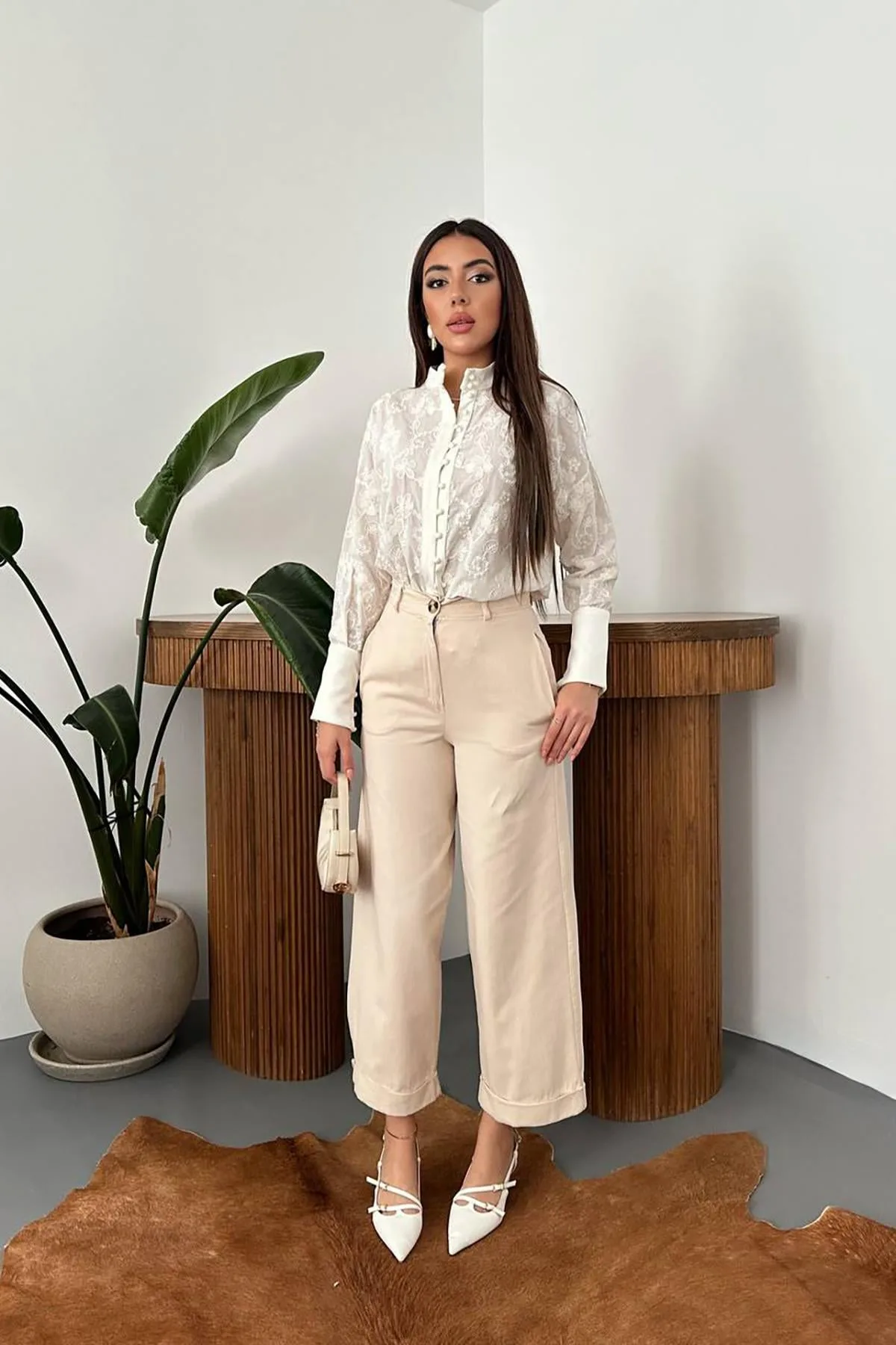 Bej Gabardin Pantolon - Bej – Bej, L