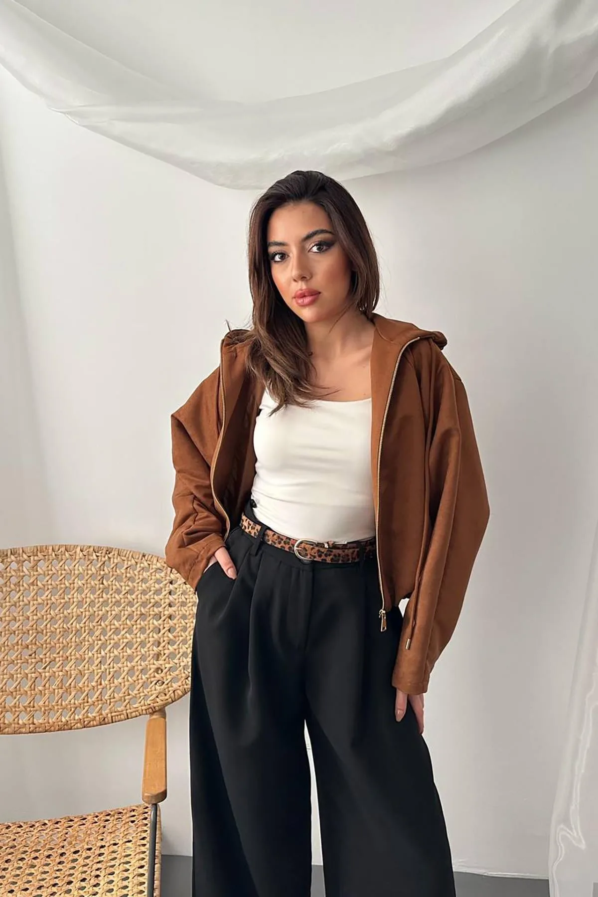 Camel Kısa Kapüşonlu Ceket - Camel – Camel, L