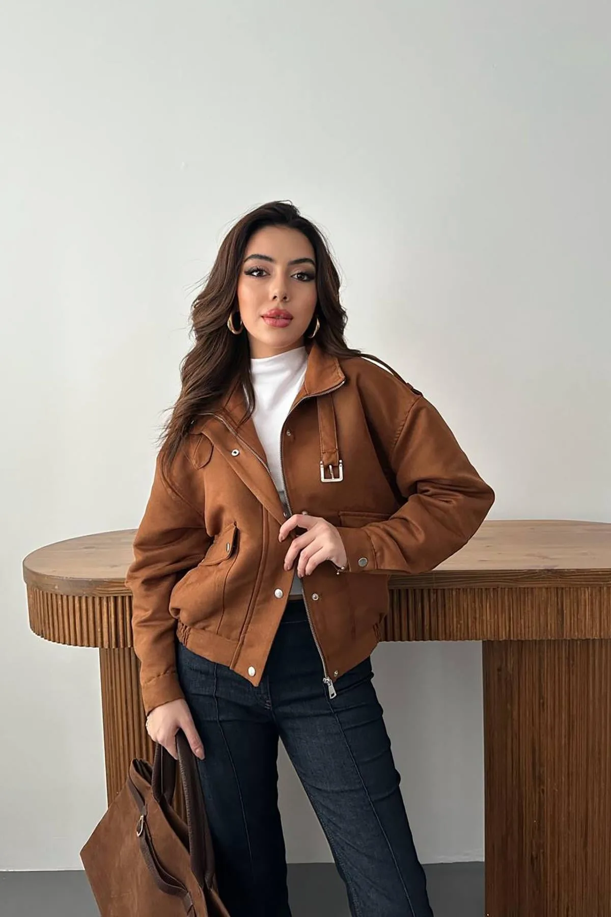 Camel Dik Yakalı Kısa Ceket - Camel – Camel, L