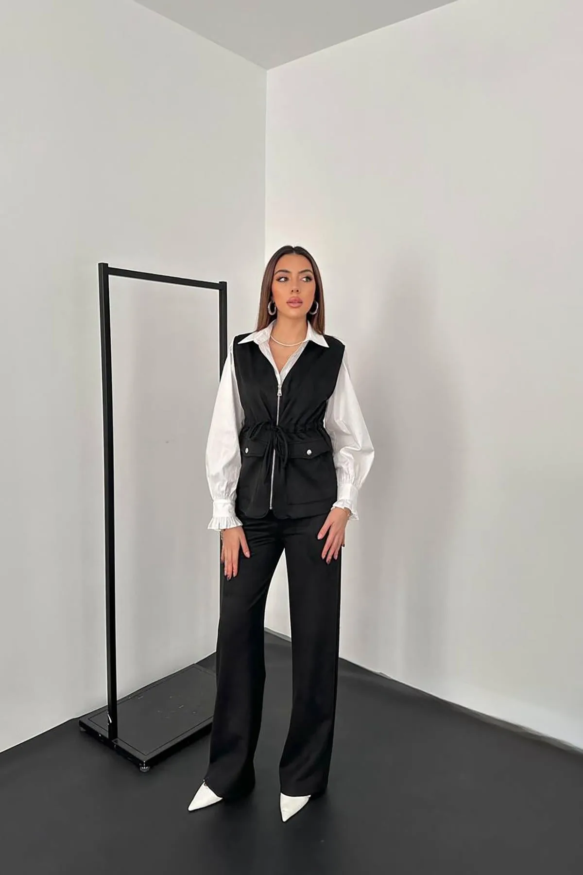 Siyah Süet Yelek Pantolon Takım - Siyah – Siyah, L